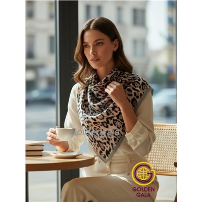 Платок утепленный Леопардовый Арт 3111/10 нежно-розовый с серой каймой