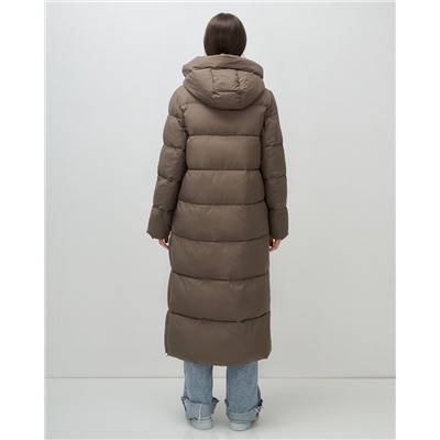 Пальто зимнее утепленное с капюшоном женское светло-коричневого цвета 7729SK