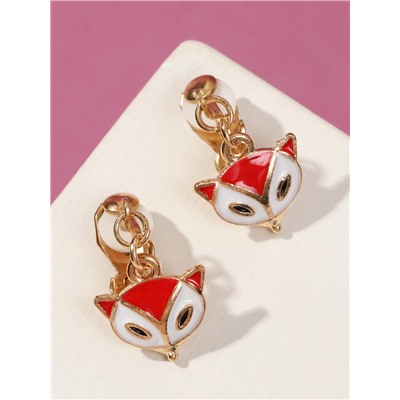 Серьги-клипсы детские Выбражулька «Лисичка», бело-оранжевые в золоте