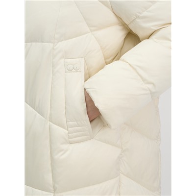 Пальто зимнее утепленное с капюшоном женское бежевого цвета 7702B