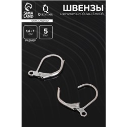 Швензы для сережек с французской застёжкой, 16 мм (набор 5 пар), цвет серебро