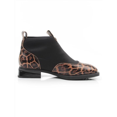 01-B44B-81PC BROWN/LEOPARD Ботинки демисезонные женские (натуральная кожа, текстиль, байка)