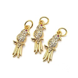 Подвеска Попугай 18*7мм с фианитами, золотистая