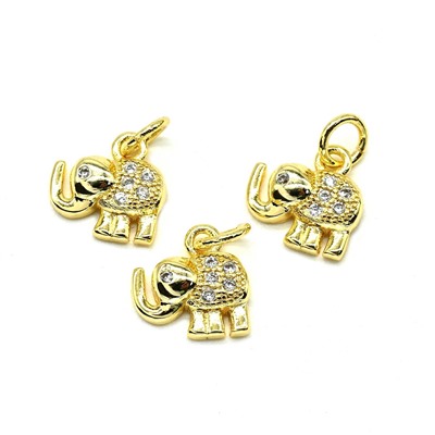 Подвеска Слоник 10*10мм с фианитами, золотистая