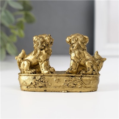 Нэцкэ фигурка полистоун «Небесные львы: собаки Фу», под бронзу, 2.8×8.2×5 см