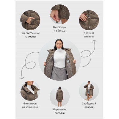 Куртка зимняя женская классическая с капюшоном коричневого цвета 7671K