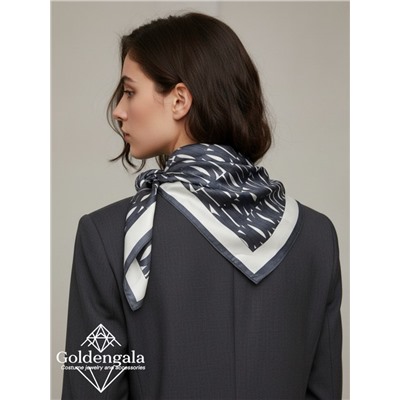 Косынка шелковая с принтом Арт 25183/002 (серый графит)