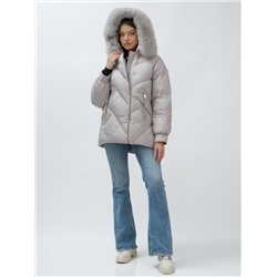 Полупальто женское зимние с мехом песец люкс класса серого цвета 6227Sr