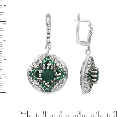 Серьги 'Эва' с зелёным корундом и фианитами ИВСН.039КД2N