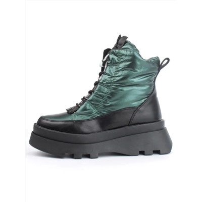 02-FAS16-3Z GREEN/BLACK Дутики женские (искусственная кожа, плащевая ткань, шерсть)