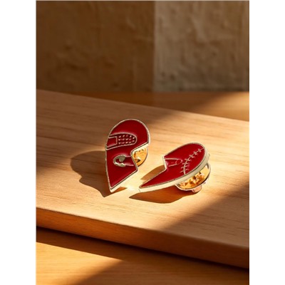 Значки-неразлучники «Сердце» булавка, цвет красный в золоте