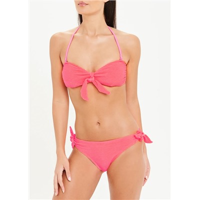 Ribbed Bow Bandeau Bikini Top