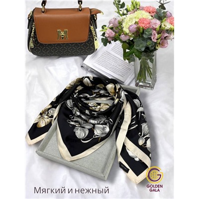 Платок шелковый Арт М43/1 (черный с бежевой каймой)