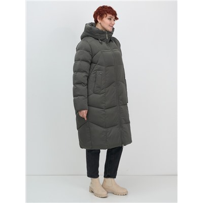 Пальто зимнее утепленное с капюшоном женское зеленого цвета 7702Z