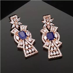 Estele Rose Gold Plated CZ Ravishing Earrings with Blue Stones for Women