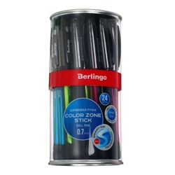 Ручка шариковая Berlingo Color Zone stick, стержень синий 1.0, прорезиненный корпус, МИКС