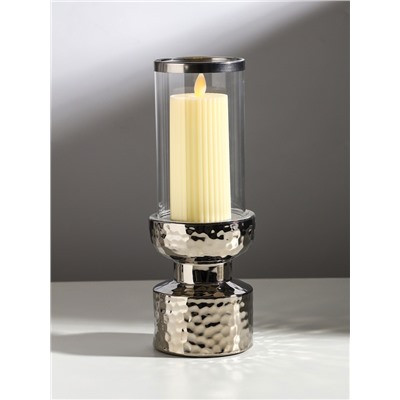 Подсвечник на 1 свечу «Омут», керамика, стекло, d=8 см, серебро, 9.5×9.5×26 см