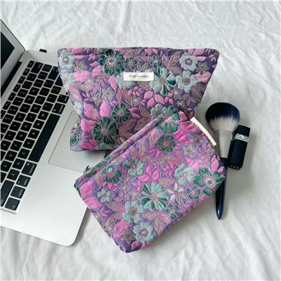 Quality retro capacious cosmetic bag, wallet, organizer bag, liner, handheld small clutch bag, flowered