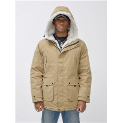 Парка мужская зимняя удлиненная с мехом горчичного цвета 8753G