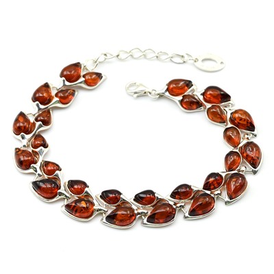 Браслет с янтарем С925 "колосок" 12*15мм коньячный, 18,5см, 15,7г