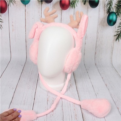 Наушники меховые с двигающимися ушками "Santa's Friend", цвет розовый  ( подвес Ultramarine)