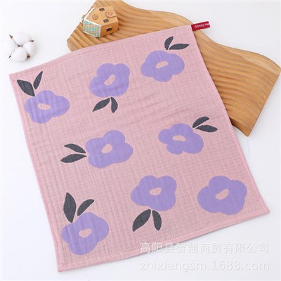 Zhiyang new red fruit peony flower five-layer yarn large square towel soft water absorption manufacturer wholesale Korean kitchen towel