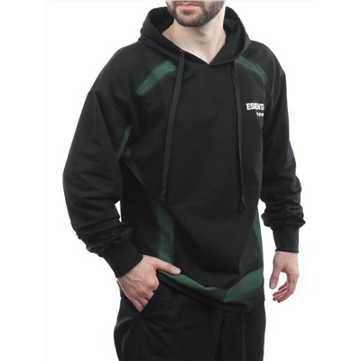 2649 BLACK/GREEN Толстовка мужская (75% хлопок, 20% полиэстер, 5% спандекс)