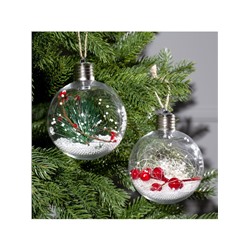 Набор ёлочных шаров «Веточки и шишки», 2 шт., d=10 см, 5 LED, от батареек, свечение белое