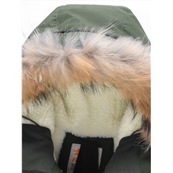 Парка зимняя подростковая для девочки с капюшоном и мехом темно-зеленого цвета 9536TZ