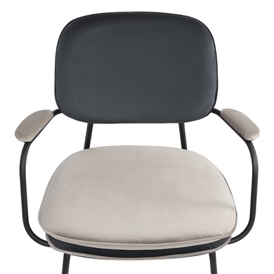 Стул с подлокотниками и контрастным кантом Pea, велюр, темно-серый/бежевый