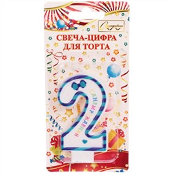 Свеча для торта Цифра Happy "2" 6*4 см, синий