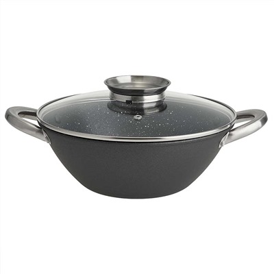 Казан-вок 26 см, 3 л, из облегченного чугуна со стеклянной крышкой WEBBER BE-905/26 «Black Marble»