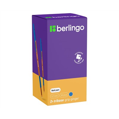 Ручка шариковая Berlingo "Tribase grip ginger" синяя, 0,7мм, грип