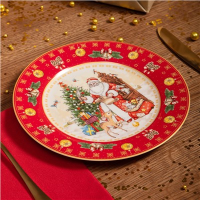 ТАРЕЛКА ЗАКУСОЧНАЯ LEFARD "ДЕД МОРОЗ" 20,5 СМ КРАСНАЯ (КОР=18ШТ.)