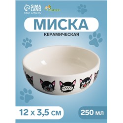 Миска керамическая "Эмоджи" 250мл, 12 х 3,5 см, белая