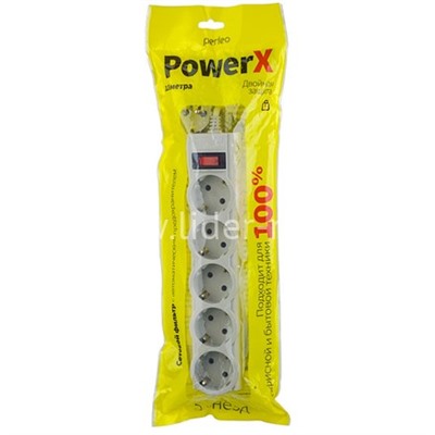 Сетевой фильтр Perfeo "POWERX" 1.8м 5 розеток (серый)
