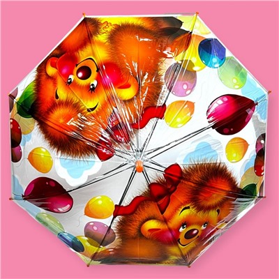 Зонт-трость детский прозрачный с рисунком полуавтомат Арт 2007/3