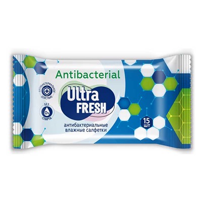 Салфетки влажные Ultra Fresh Antibacterial, 15 шт.