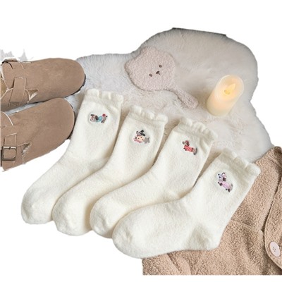 Demi-season keep warm fleece velvet cartoon cute knee socks for pregnant, with embroidery, mid-length