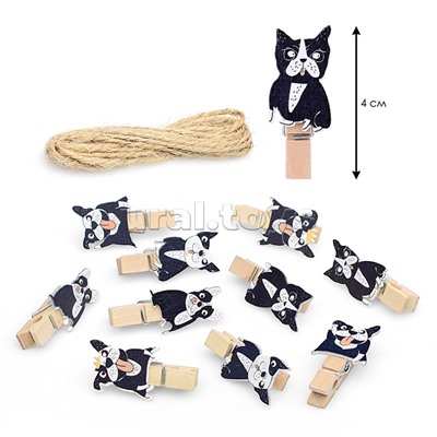 Набор прищепок  декоративных деревянных "Бульдог 10 шт  " 3.5*0,7 *2.5см.