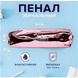 Пенал мягкий 1 отделение, 80 х 190 х 30 мм, кожзам зеркальный "Живи, наслаждайся, люби" розовый