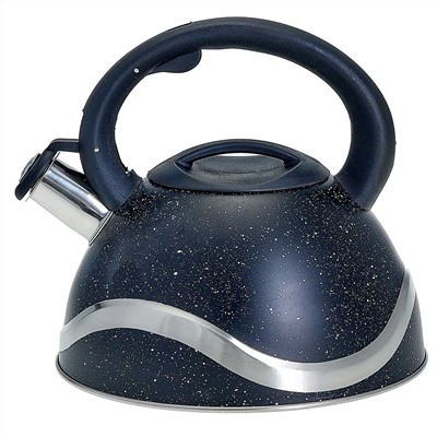 Чайник со свистком 3 л из нержавеющей стали, капсулированное дно WEBBER BE-0574 черный мрамор