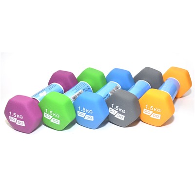 Гантель GO DO в виниловой матовой неопреновой оболочке. Вес 1,5 кг. (Зеленый)