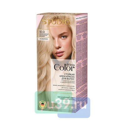 Ultima Color Studio Профешнл Стойкая крем-краска для волос 10.0 Экстра светлый натуральный блондин, 50/50