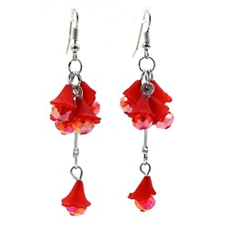 Серьги бижутерия длинные с цирконами цв.красный, 8,5г.