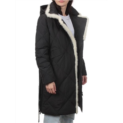 309 BLACK/WHITE Пальто зимнее стеганое женское (200 гр. холлофайбер, натуральная норка)