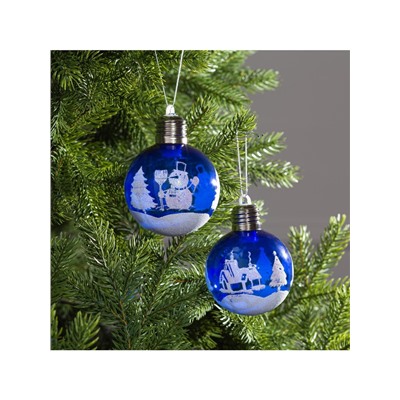 Набор ёлочных шаров «Зимний пейзаж», 2 шт., d=8 см, 1 LED, от батареек, свечение RGB