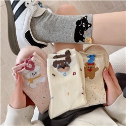 New cute cat dog cartoon cotton socks mid-tube socks Korean ins pile socks women