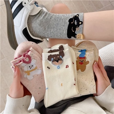 New cute cat dog cartoon cotton socks mid-tube socks Korean ins pile socks women