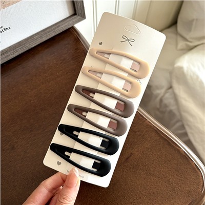 Комплект заколок для волос "клик-клак" с МАТОВЫМ покрытием 6 шт.  Коричневый + Черный + Беж